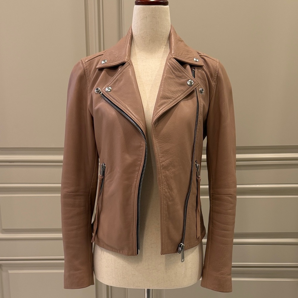 All Saints Women's Tan Leather Jacket in size UK 2, US00